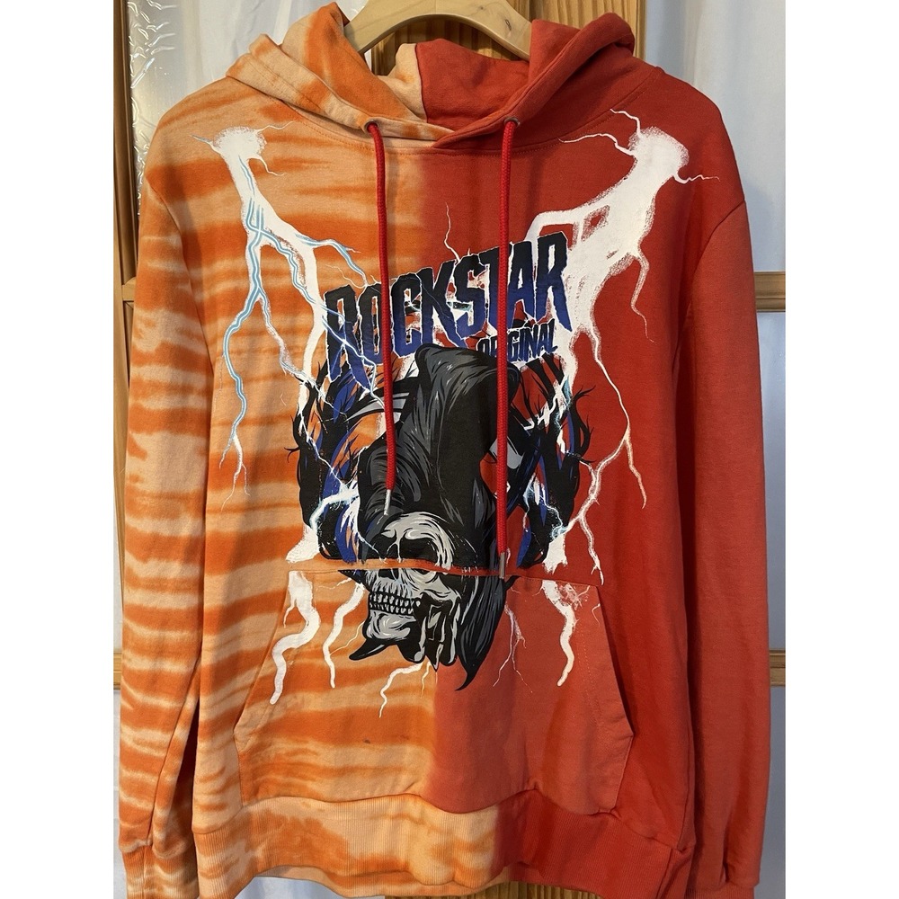 Rockstar Original Graphic Hoodie Mens Sz S Red Tie Dye Pockets Streetwear Skull